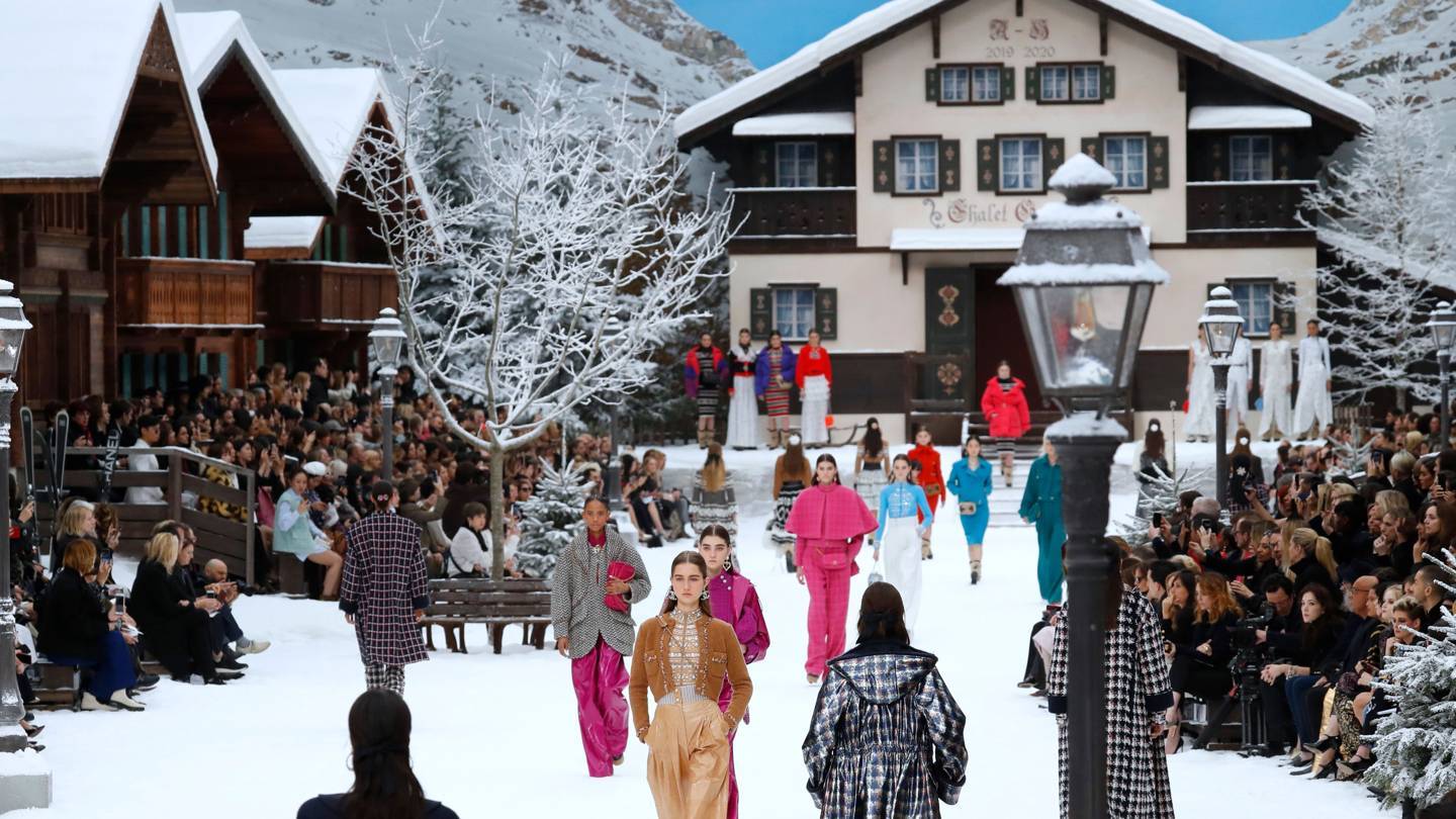 Chalets, snow-capped mountains and frosted trees provided the backdrop for Karl Lagerfelds final creations. Credit: GETTY IMAGES