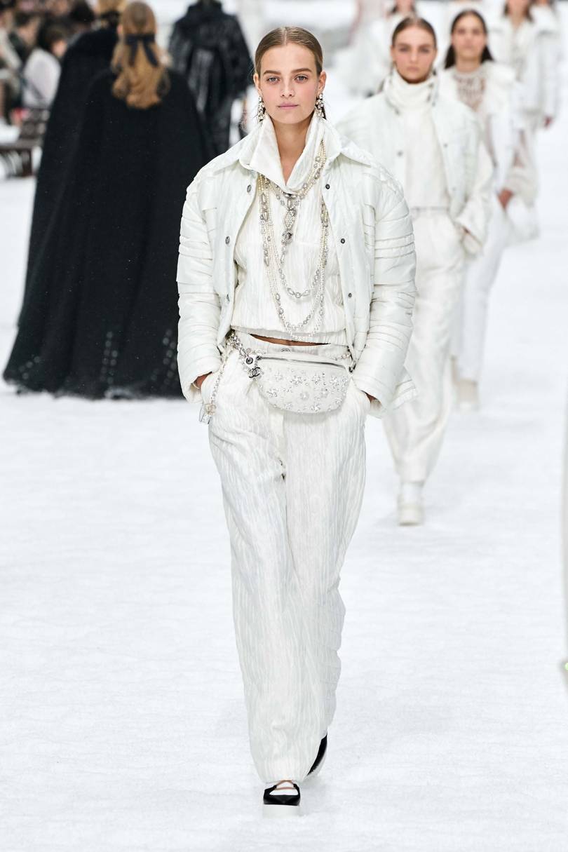 The Swiss ski resort set was an ideal match for the parade of warm white outfits. Credit: ALESSANDRO LUCIONI / GORUNWAY.COM