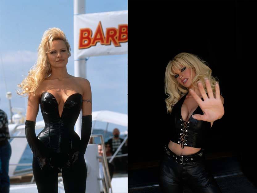 Pamela Anderson w Cannes 1995 (Fot. Getty Images), Lily James w „Pam & Tommy” (Fot. Hulu)
