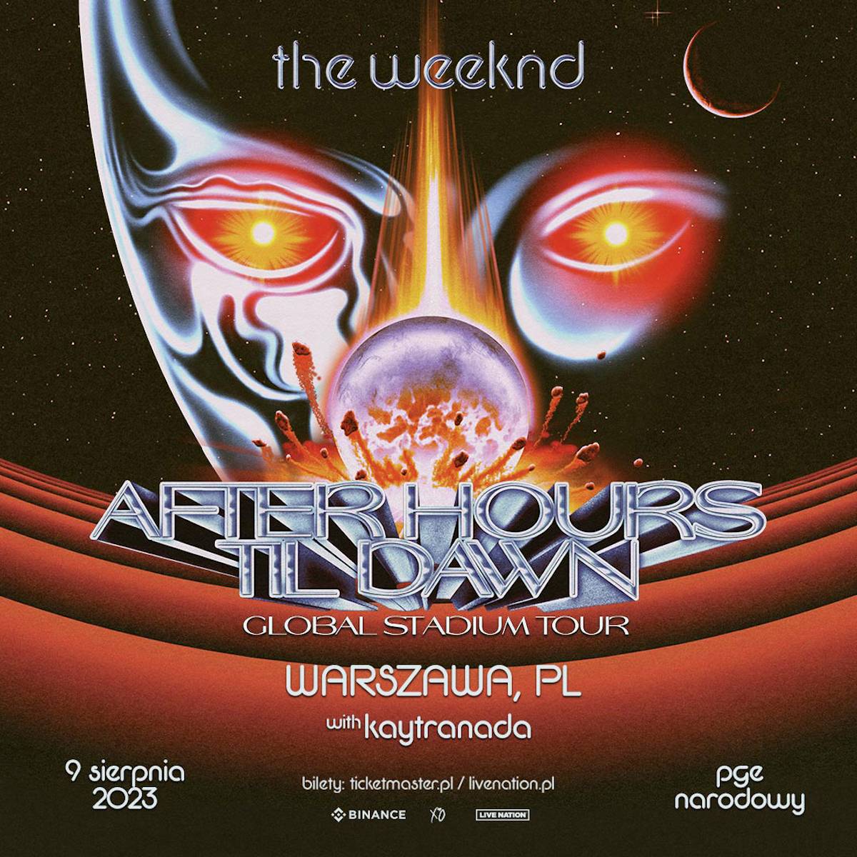 Plakat koncertu The Weeknd w Warszawie w ramach trasy koncertowej After Hours Til Dawn. Koncert odbędzie się 9 sierpnia na Stadionie Narodowym PGE Narodowy w Warszawie. (Fot. materiały prasowe)