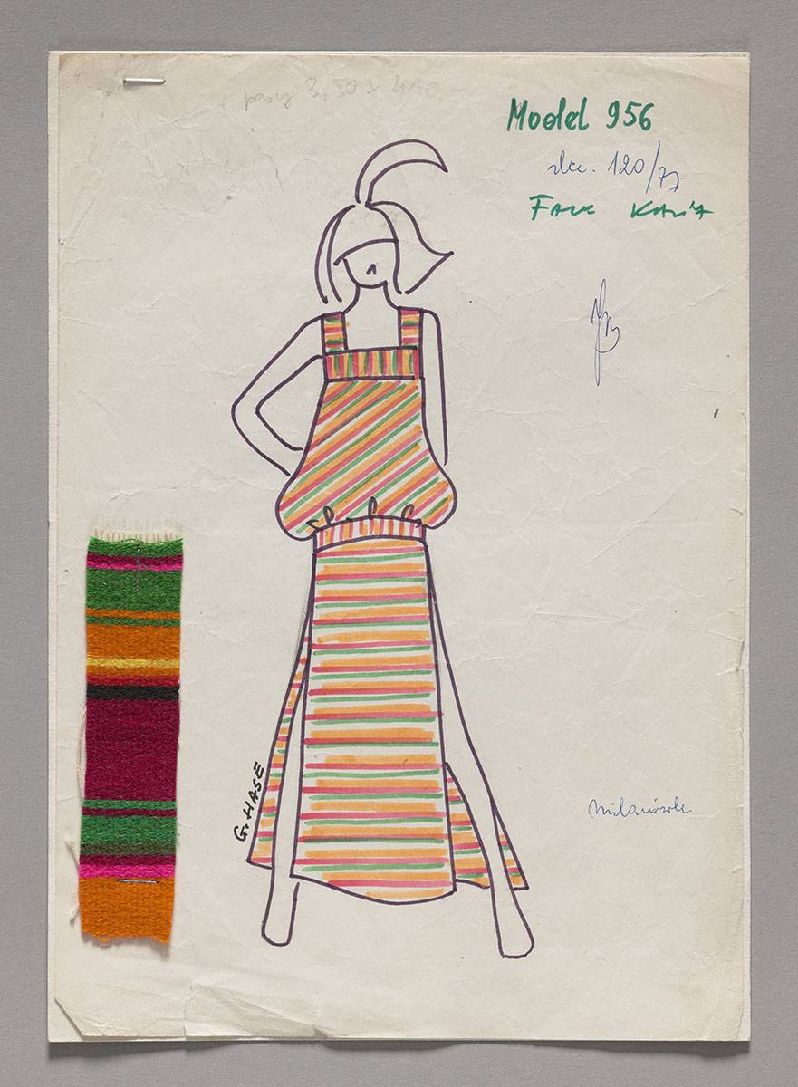 Projekt sukienki inspirowanej folklorem dla Spółdzielni Moda i Styl, Grażyna Hase, 1977 (Źródło: Muzeum Warszawy)