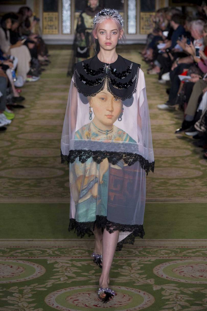 A historic portrait printed on to a dress from the 18th Century Chinese Ladies Interpretations segment of Simone Rochas Spring/Summer 2019 show, Credit: KIM WESTON ARNOLD / INDIGITAL.TV