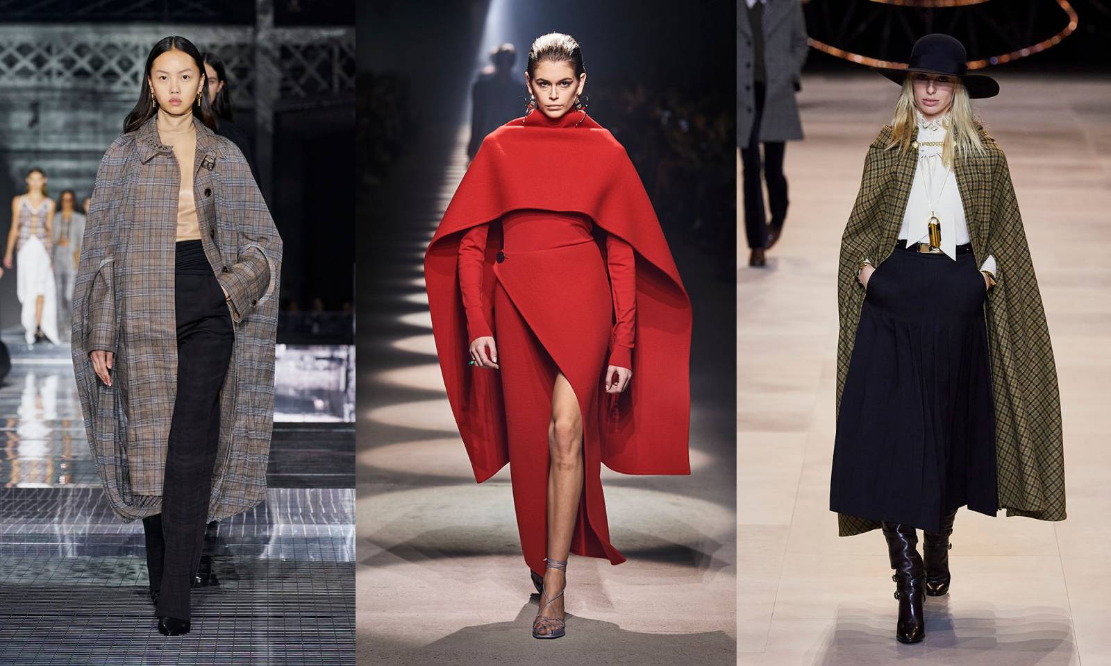 Od lewej: Burberry, Givenchy, Celine jesień-zima 2020-2021 (Fot. ImaxTree)