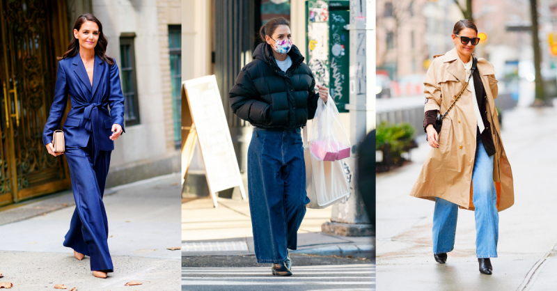 Katie Holmes w szerokich spodniach