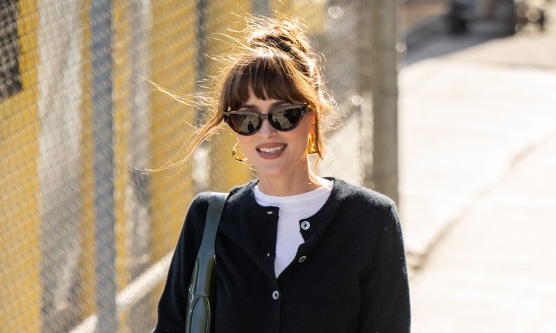 Dakota Johnson szerokie jeansy z niskim stanem łączy ze szpilkami