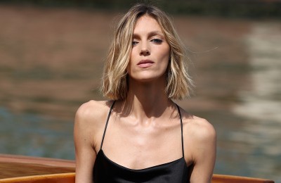 Anja Rubik w slip dress Saint Laurent