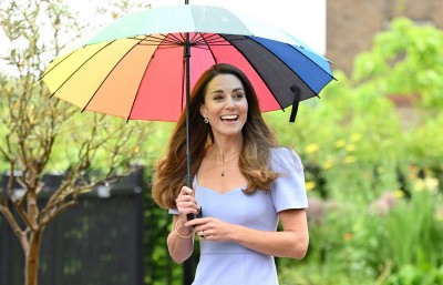 Księżna Kate z tęczową parasolką