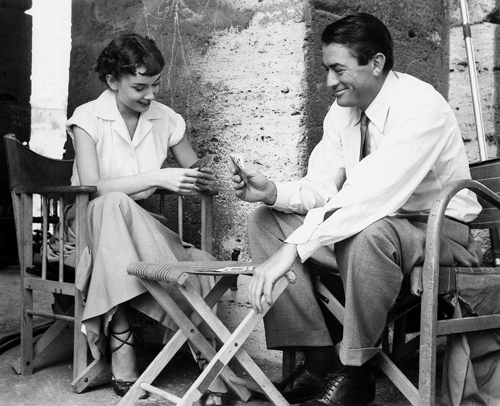 Audrey Hepburn i  Gregory Peck na planie filmu Rzymskie wakacje, 1953 rok, Fot. Donaldson Collection/Michael Ochs Archives/Getty Images