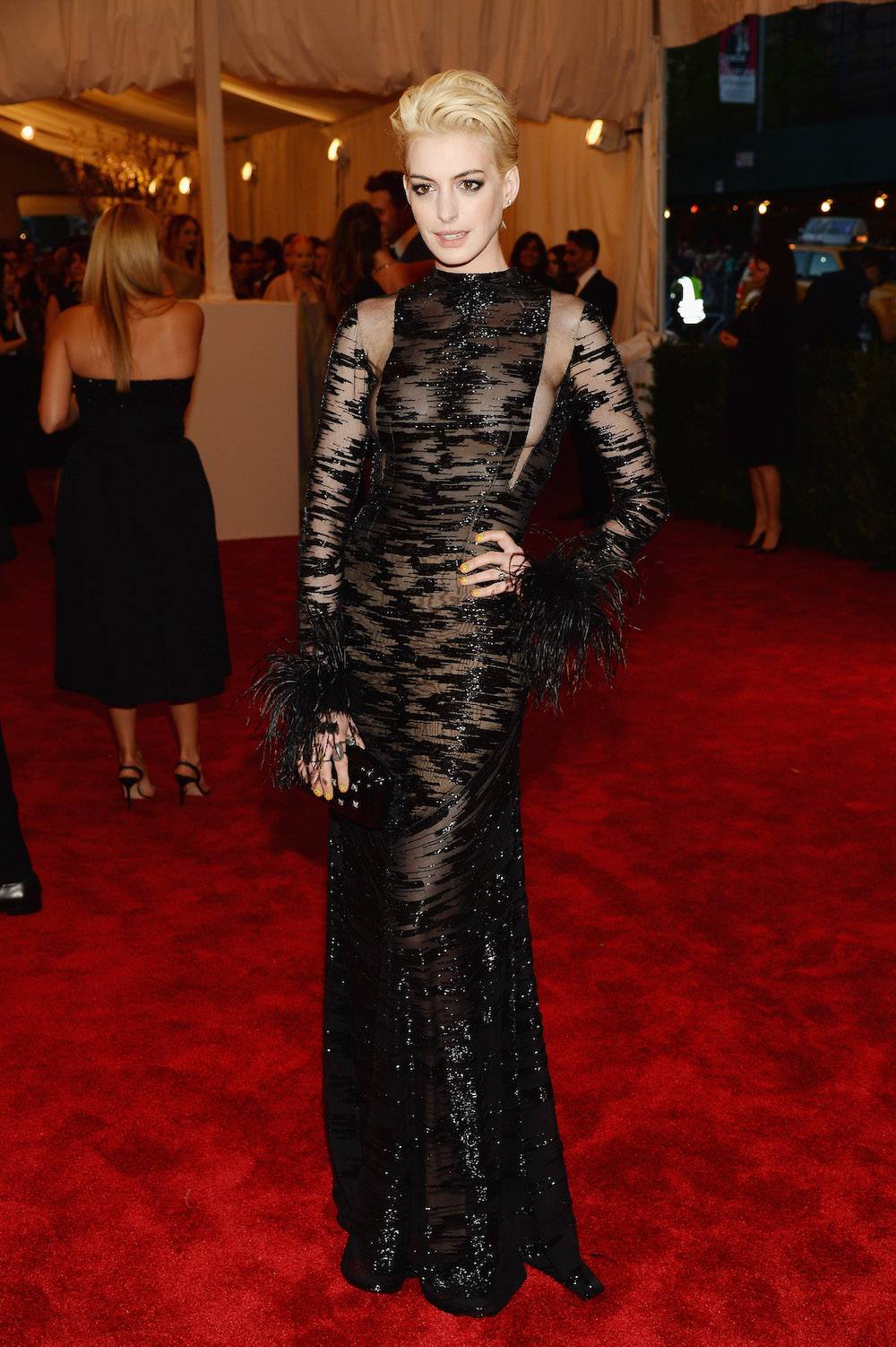 Anne Hathaway w prześwitującej kreacji Valentino w 2013 r.