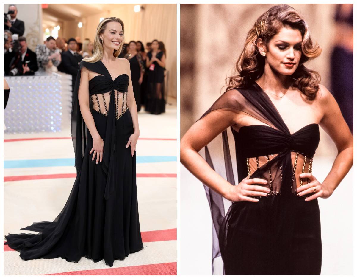 Margot Robbie w sukni Chanel noszonej przez Cindy Crawford w 1993 r.