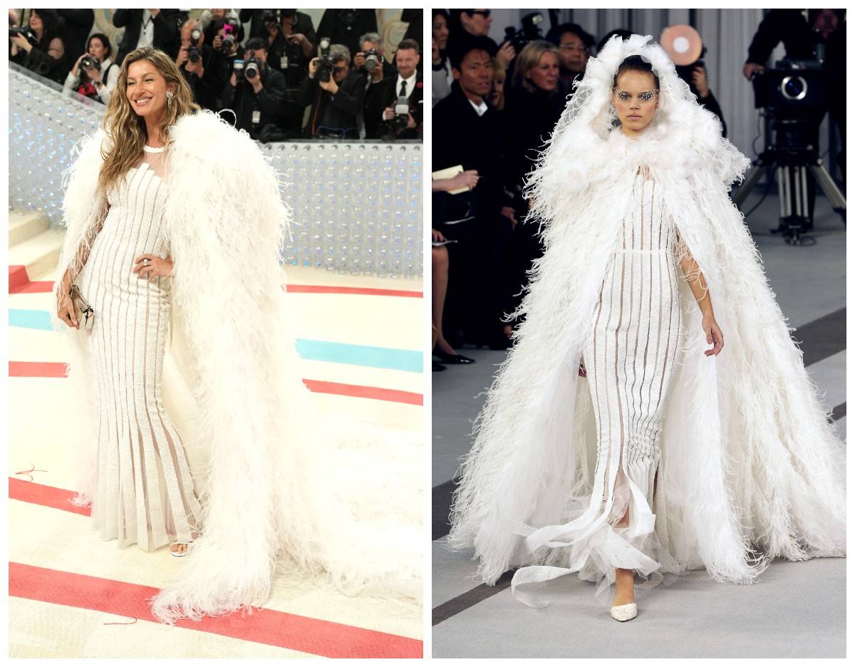 Gisele w sukni Chanel z kolekcji haute couture 2007. Modelka miała na sobie tę kreację 16 lat temu podczas sesji zdjęciowej w domu Lagerfelda.
