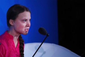 Greta Thunberg przemawia w Nowym Jorku, wrzesień 2019, (Fot. Getty Images)