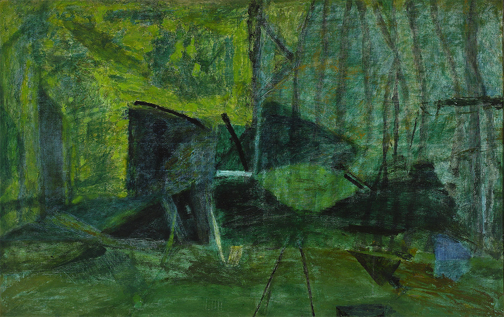 Barbara Hepworth w Trewyn Studio w St Ives przy rzeźbie „Stringed Figure (Curlew) [Version II]”, 1956 (© Bowness)
