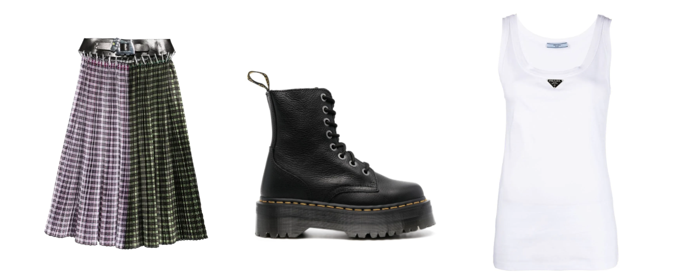 Spódnica Chopova Lövena, buty Dr. Martens, top Prada (Fot. Materiały prasowe)
