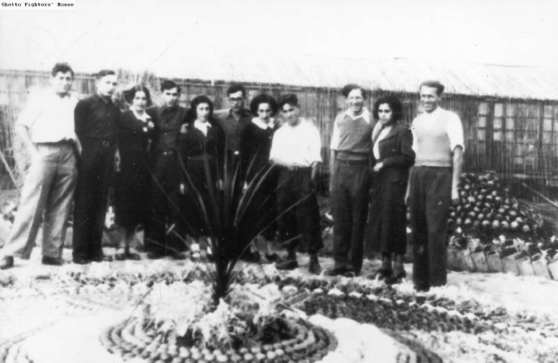 Członkowie ruchu He-Chaluts na pionierskiej farmie szkoleniowej (hachshara) na Grochowie. Fotografia z sierpnia 1937 r. z pokazu płodów rolnych podczas dożynek. Źródło: Ghetto Fighters House Archives