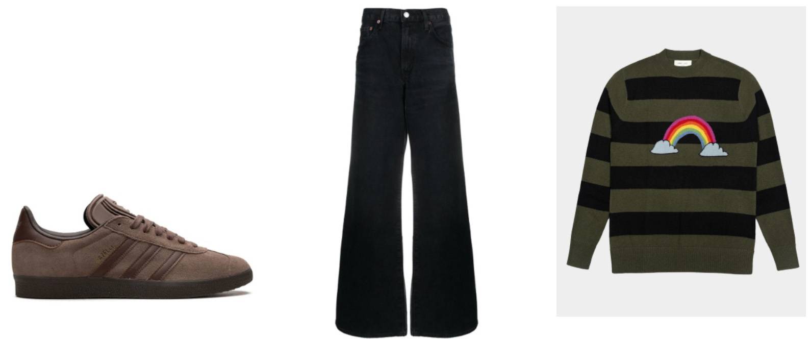 Trampki Gazelle Earth Strata, luźne jeansy marki AGOLDE, sweter,Leret Leret (Fot. Materiały prasowe)