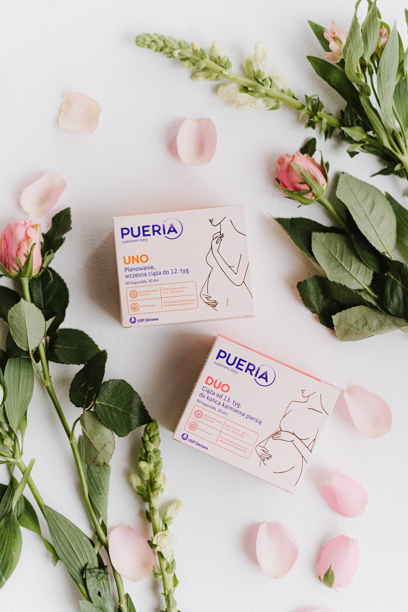 Pueria Duo została specjalnie opracowana na okres ciąży od 13. tygodnia do końca karmienia piersią. Od 13. tyg ciąży znacząco wzrasta zapotrzebowanie na DHA1, który stanowi aż 97 proc. wszystkich kwasów tłuszczowych w mózgu.