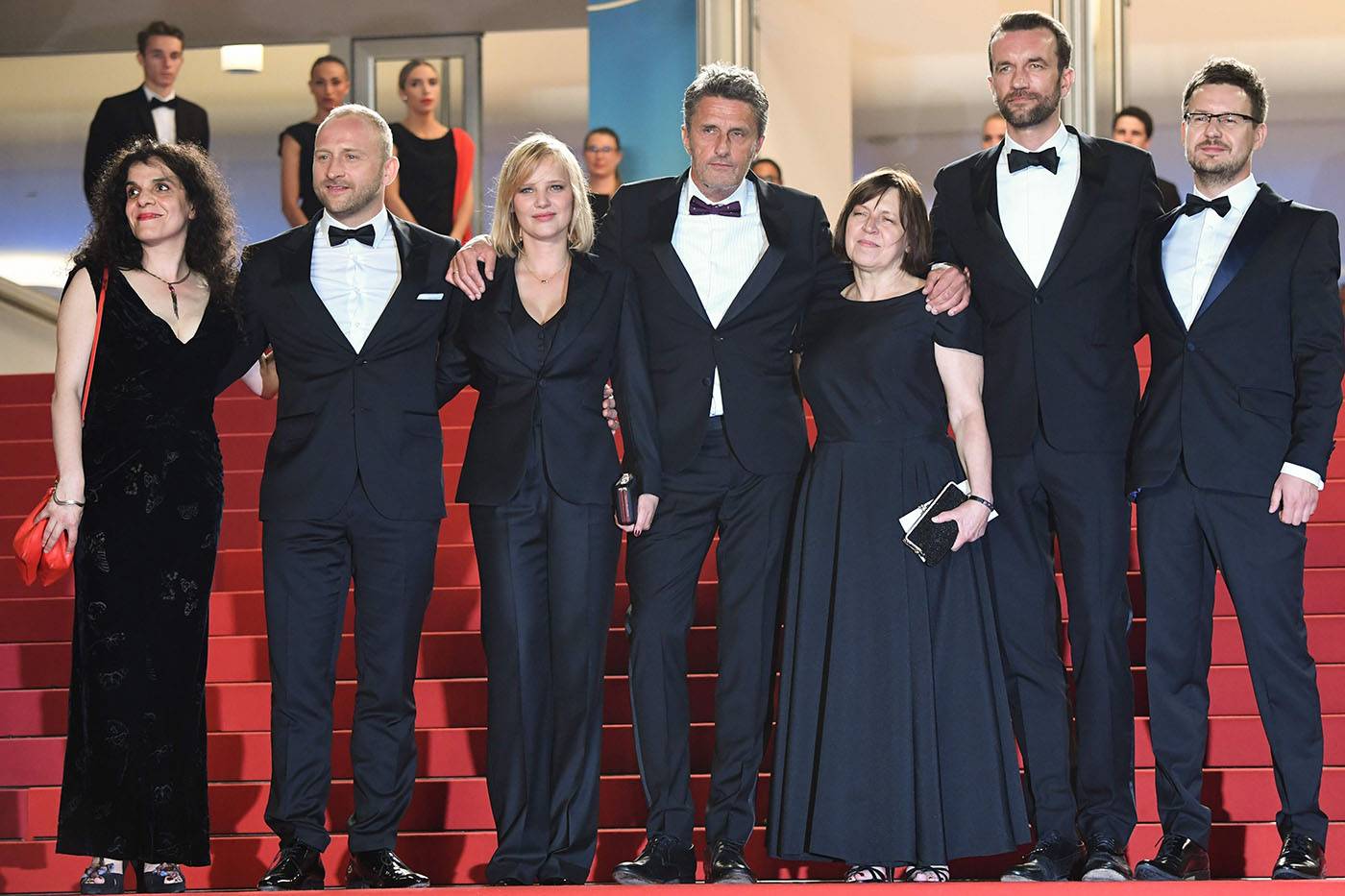 Osbada i ekipa Zimnej Wojny w Wenecji: Bory Szyc, Joanna Kulig, Pawel Pawlikowski, Ewa Pusczyńska, Tomasz Kot i Lukasz Żal, 2018 rok (Fot. East News)