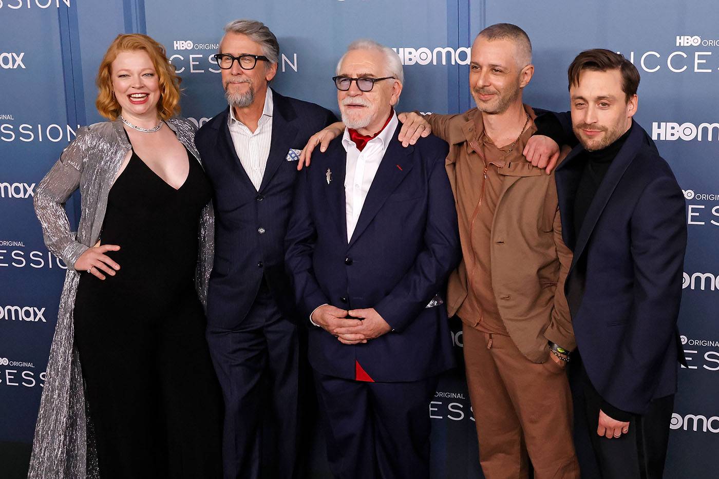 Sarah Snook, Alan Ruck, Brian Cox, Jeremy Strong i Kieran Culkin na premierze 4. sezonu serialu Sukcesja (Fot. Getty Images)