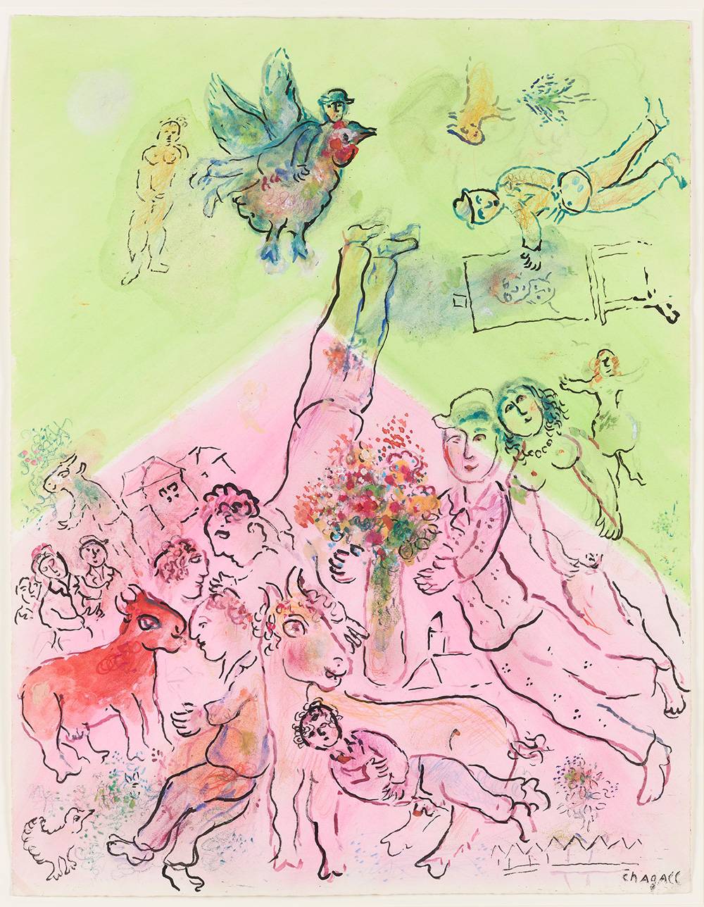 Marc Chagall (1887–1985), Scena fantastyczna na różowo-zielonym tle, Muzeum Narodowe w Warszawie, fot. Igor Oleś / Muzeum Narodowe w Warszawie