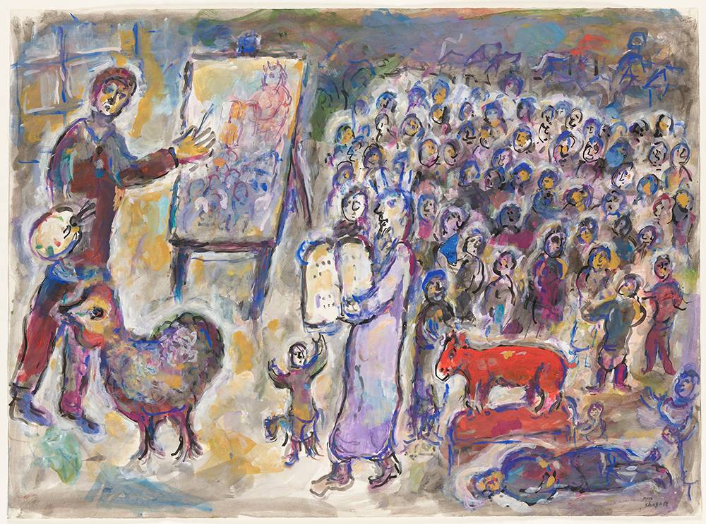 Marc Chagall (1887–1985), Wizyta Mojżesza i złotego cielca w pracowni, Muzeum Narodowe w Warszawie 
fot. Igor Oleś / Muzeum Narodowe w Warszawie