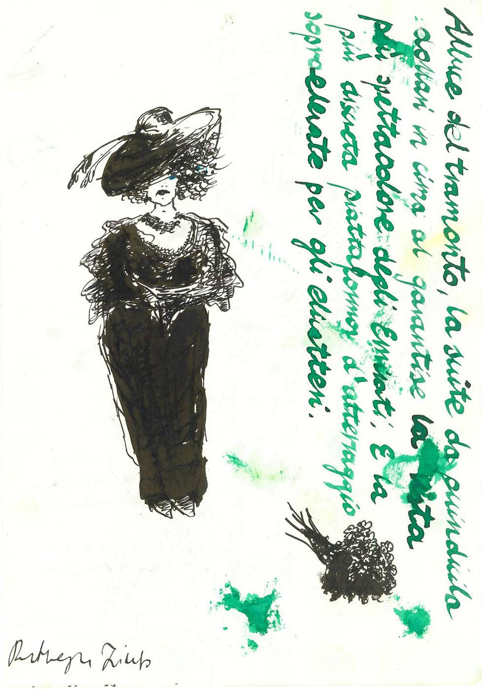 Filipka Rutkowska „Autoportret w podeszłym wieku” tusz na papierze, 2008