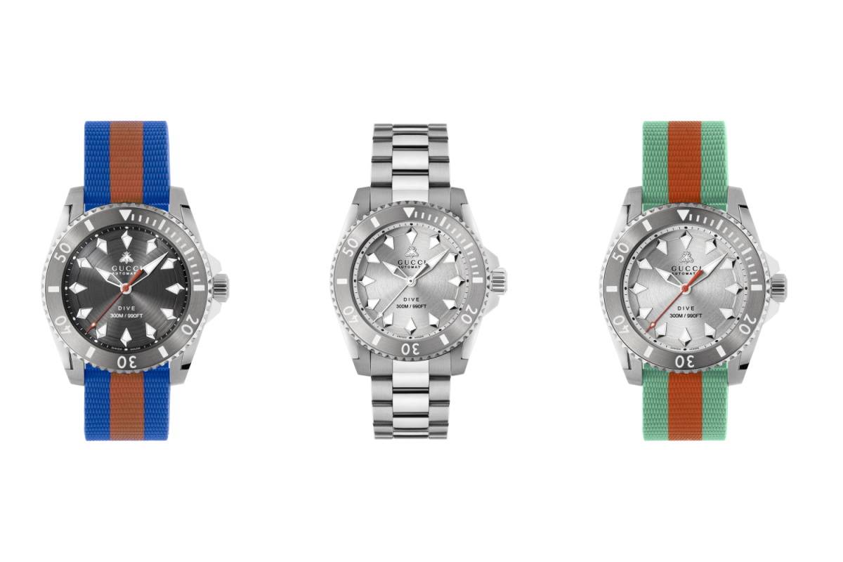 Zegarki z kolekcji Dive marki Gucci. Włoski dom mody Gucci przedstawia nową kolekcję sportowych zegarków Dive, które występuję z dwoma rodzajami pasków – gumowym oraz stalowym.