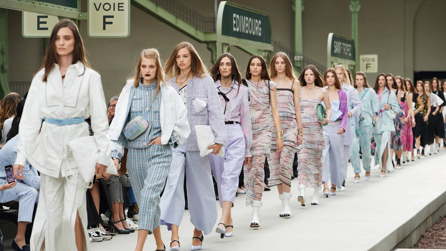 For the Chanel Cruise 2020 show, the nave of the Grand Palais was transformed into a Parisian train station in the Beaux Arts style. Credit: OLIVIER SAILLANT