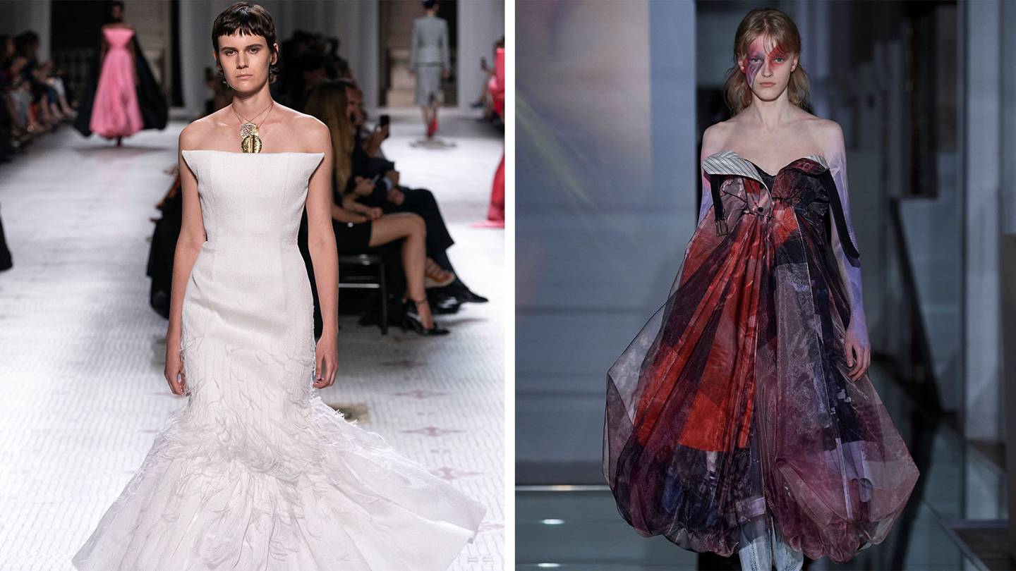 From Clare Waight Kellers new collection for Givenchy (left), and John Gallianos for Maison Margiela. Credits: (LEFT) GORUNWAY.COM; MAISON MARGIELA