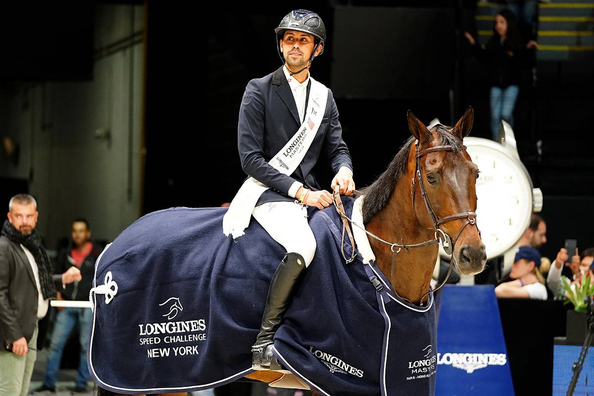 Nayel Nassar na koniu Lucifer V, zwycięzca Longines Speed Challenge podczas 2019 Longines Masters of New York, 26 kwietnia 2019 roku (Fot. Materiały prasowe)