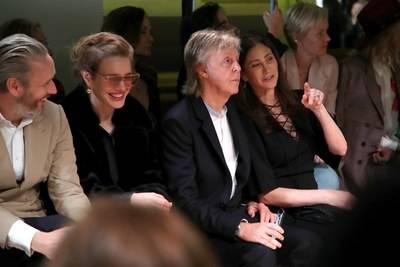 In the front row at the Stella McCartney Spring/Summer 2020 show, from left, Alasdhair Willis, Natalia Vodianova, Sir Paul McCartney and his wife, Nancy Shevell
© Bertrand Rindoff Petroff / Getty