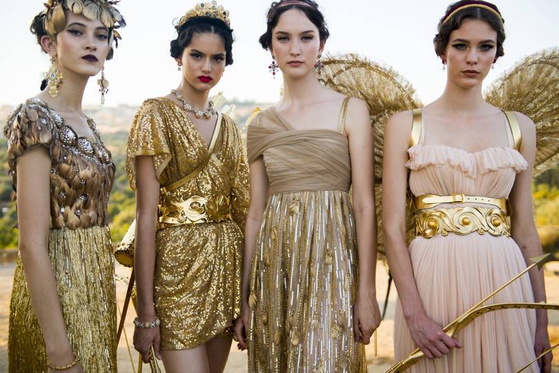 Backstage at Dolce & Gabbanas Alta Moda show at the Concord Temple in the Valley of the Temples, Agrigento, Sicily, July 2019. Credit: COURTESY OF DOLCE & GABBANA