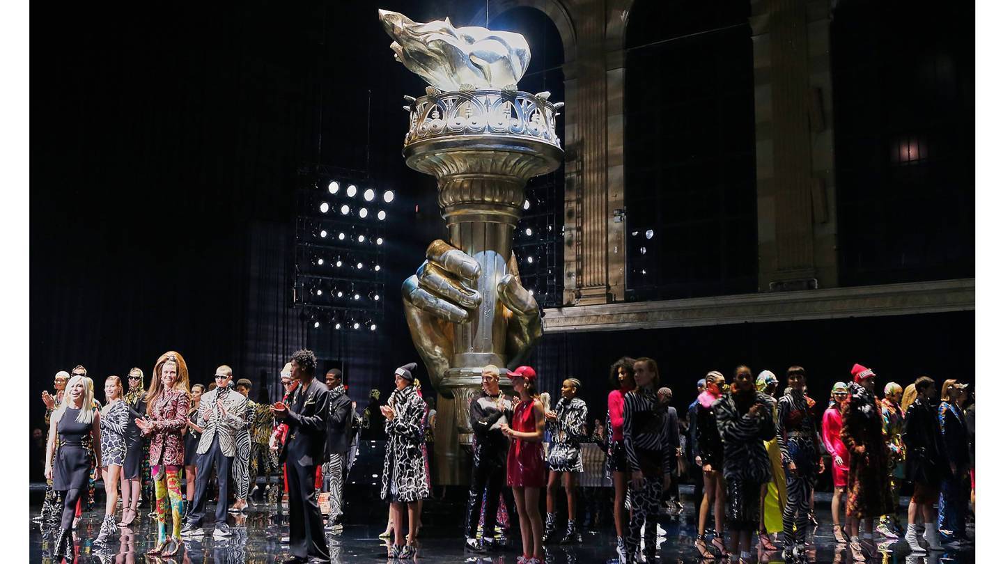 The Versace show was held in New York for the very first time, with a Pre-Fall 2019 collection that embodied freedom and empowerment – symbolised by the flaming torch of the Statue of Liberty (Credit: Versace)