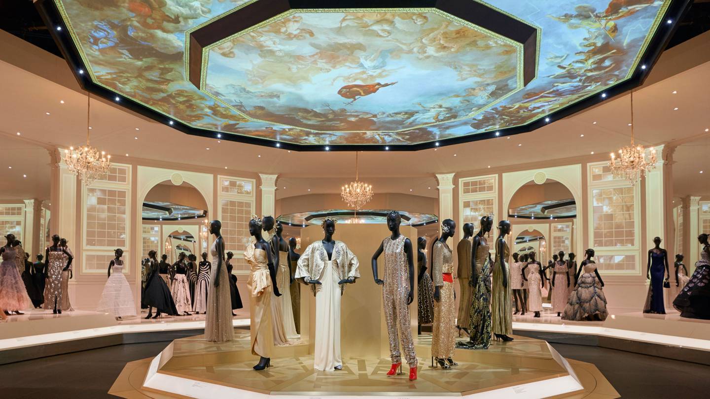 The Ballroom installation at the new exhibition at the Victoria and Albert Museum in London, Christian Dior: Designer of Dreams. Credit:ADRIEN DIRAND