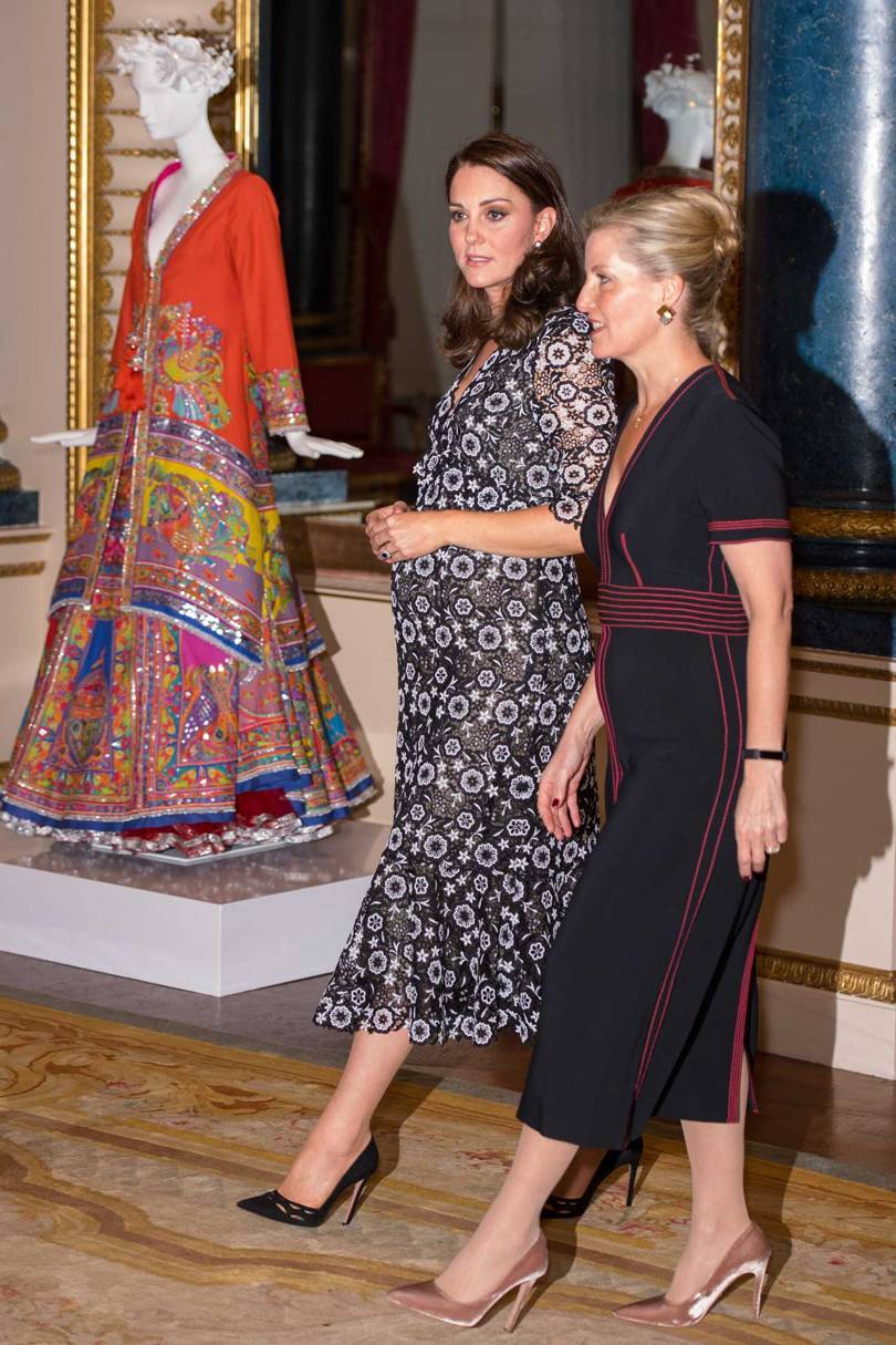 The Duchess of Cambridge and the Countess of Wessex tour the Commonwealth Fashion Exchange exhibition. Credit: GETTY