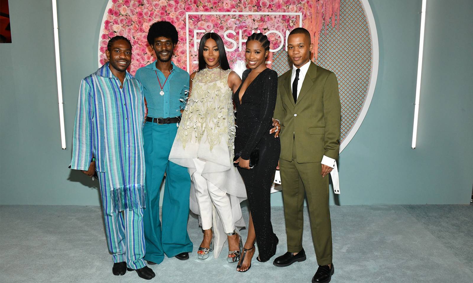 Kenneth Ize, Abdelgader El Tayeb, Naomi Campbell, Bianca Saunders i Thebe Magugu na gali Fashion Trust Arabia 2022, fot. Getty Images