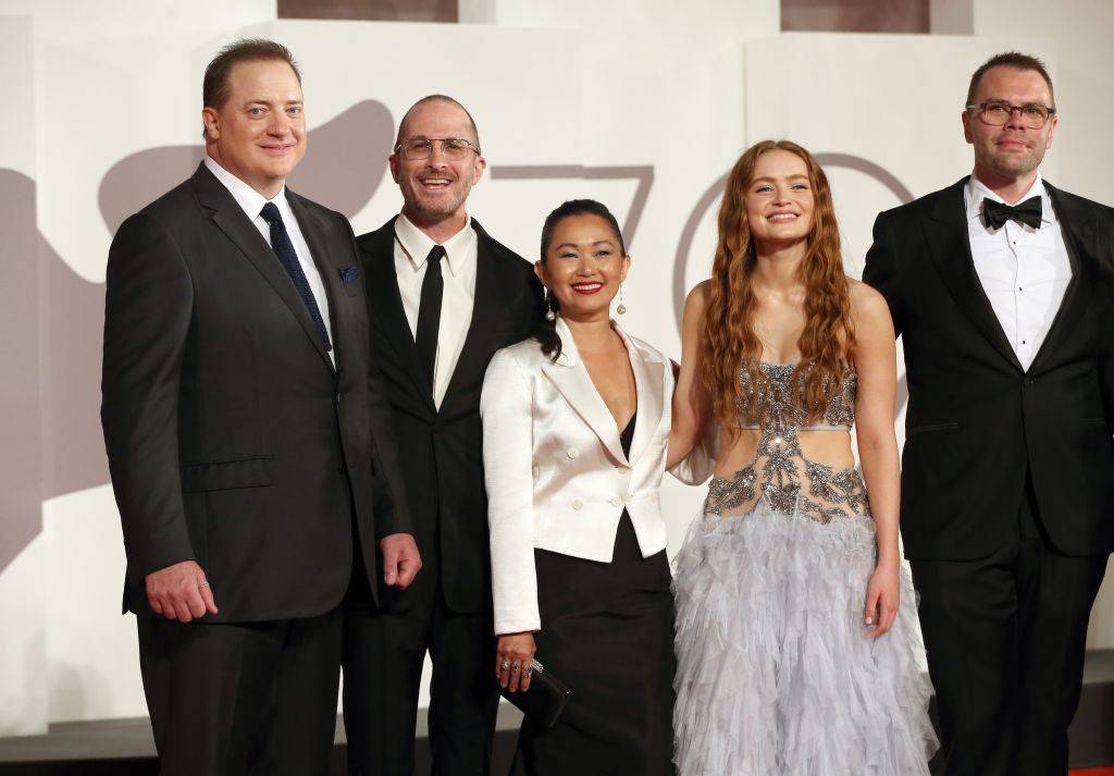 Brendan Fraser, Darren Aronofsky, Hong Chau, Sadie Sink i Samuel D. Hunterna Festiwalu Filmowym w Wenecji, fot. Getty Images