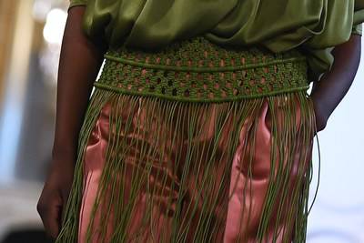 Hand-woven fringing for a silk blouse at Imane Ayissi Haute Couture Spring/Summer 2020
© Anne-Christine Poujoulat/AFP/Getty