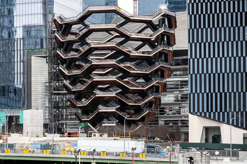 The Vessel sculpture by architect Thomas Heatherwick in Hudson Yards is composed of interconnecting walkways, and is one of several crowd-pulling features of Hudson Yards, including what will be the tallest man-made observatory in the world. Credit: Getty Images