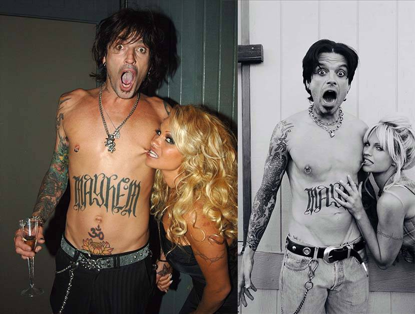 Tommy Lee i Pamela Anderson (Fot. Getty Images) Sebastian Stan i Lily James w Pam & Tommy” (Fot. Hulu)