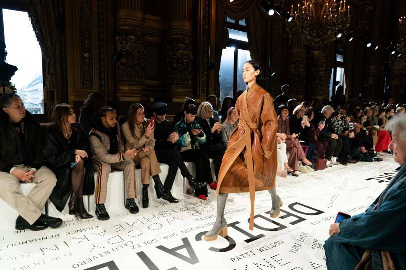 The runway at Stella McCartneys show was lined with messages of thanks to people whod contributed to the cause of saving rain forests
Credit: ANDREA ADRIANI / GORUNWAY.COM