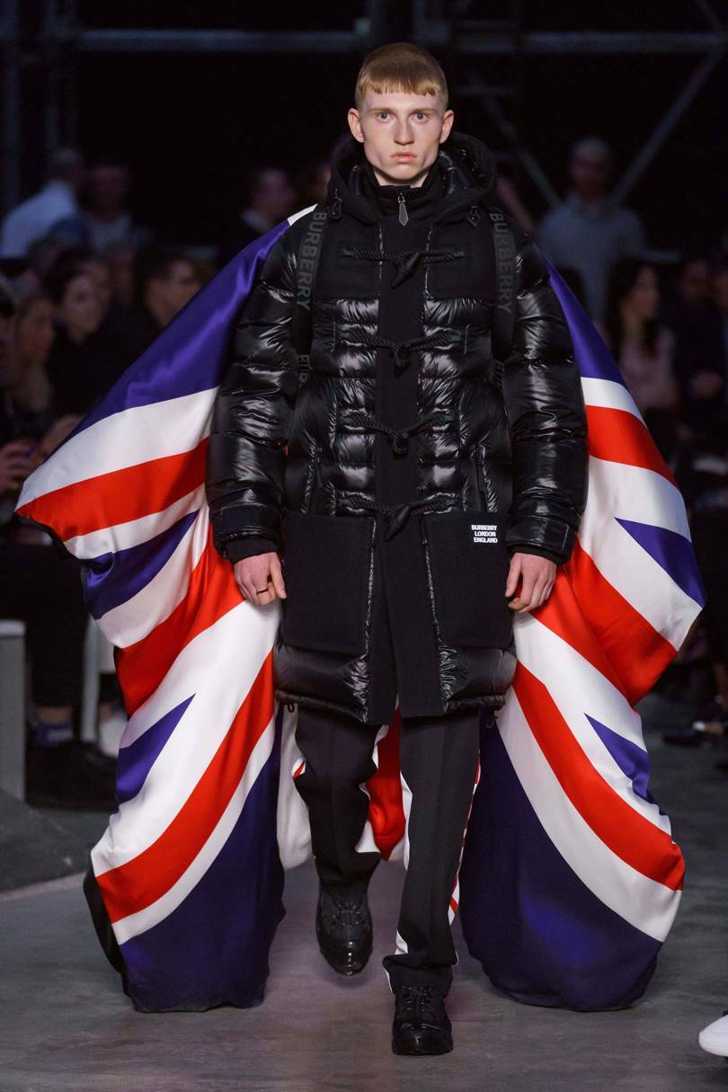 Youth culture inspired Riccardo Tiscis design of a puffer coat wrapped in a Union Jack. Credit: GORUNWAY.COM