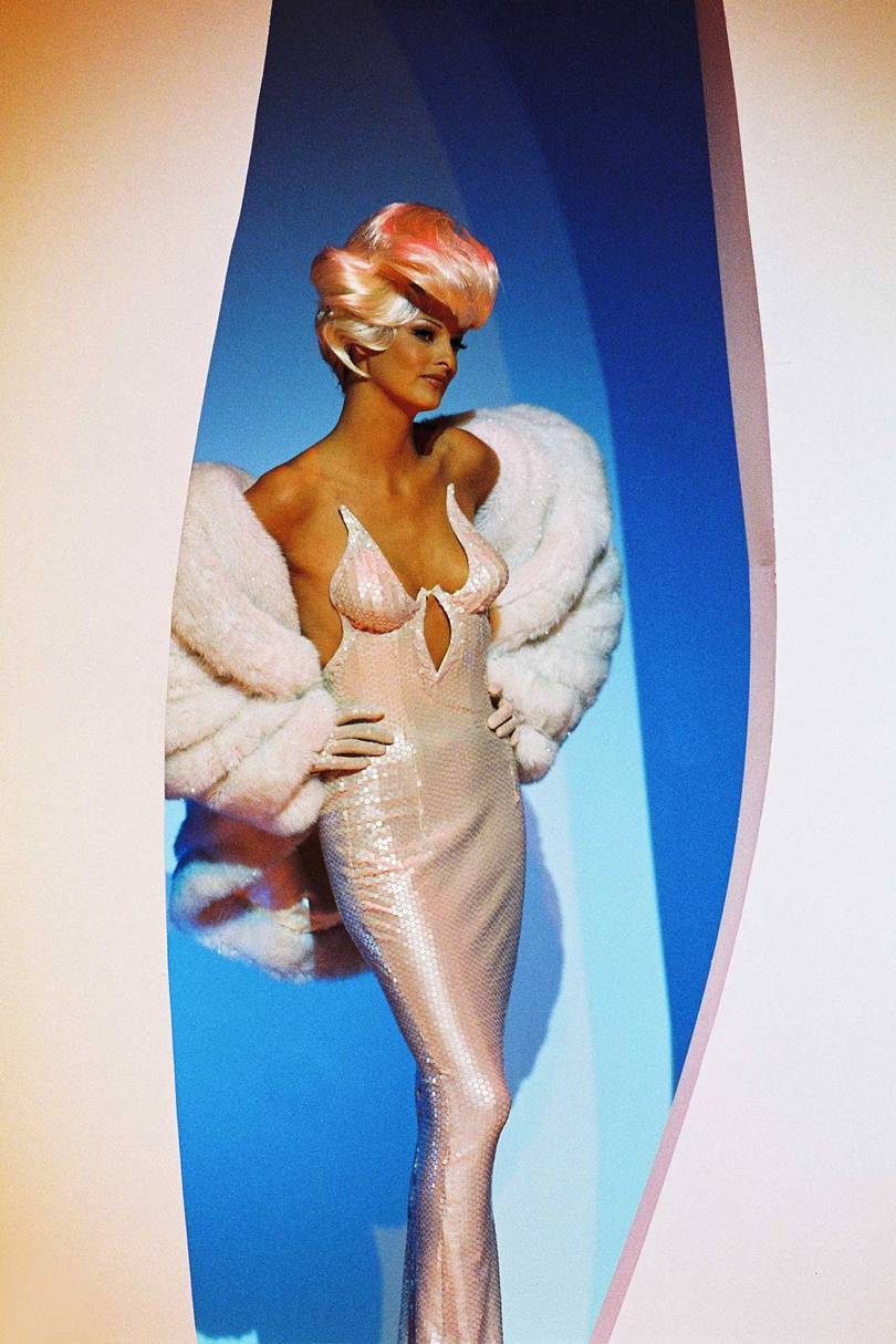 Linda Evanglista wearing Thierry Mugler couture for the filming of the video for George Michael’s “Too Funky,” Paris, 1992, directed by George Michael and Thierry Mugler
Credit: © PATRICE STABLE