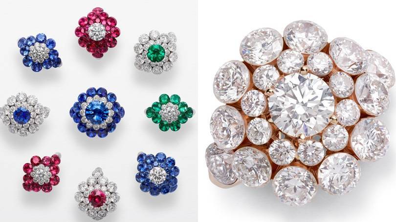 Chopards Magical Setting cluster rings with diamonds, sapphires, rubies and emeralds – a style that can be traced back to the 14th century. Credit: CHOPARD