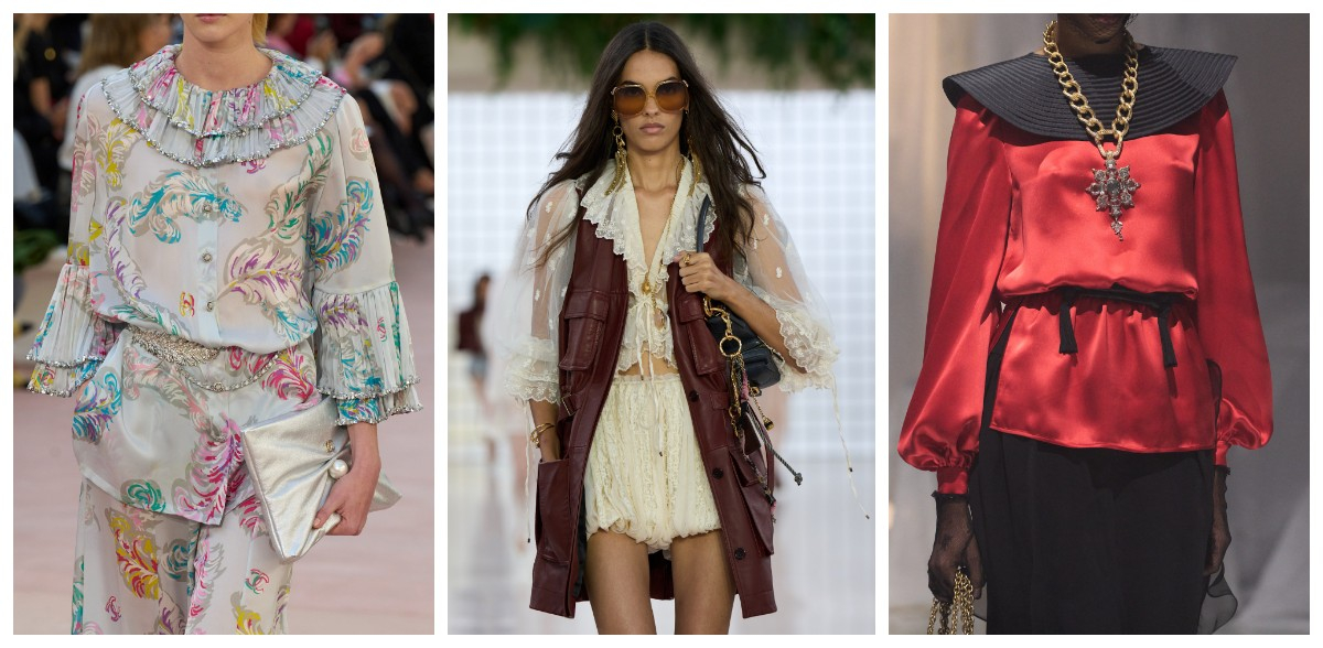 Bluzki z kołnierzykami na wiosnę-lato 2025 w kolekcji Chanel, Chloe, Valentino (Fot. Spotlight. Launchmetrics )