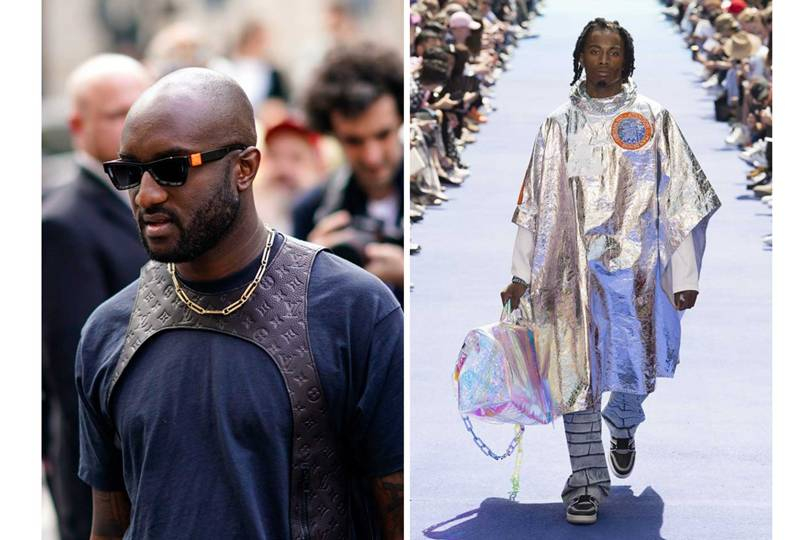 Left, Virgil Abloh – the new Artistic Director of Louis Vuitton menswear – and right, a key look from his debut show