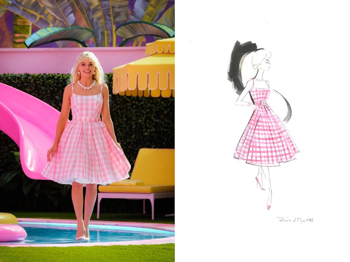 Barbie zaczyna swój idealny dzień w różowej letniej sukience w kratkę.(Fot. Jaap Buitendijk/materiały prasowe Warner Bros. Pictures)