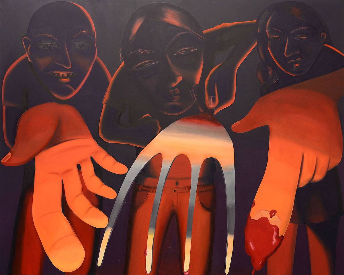 Karolina Jabłońska, „Grill”, 2018, olej na płótnie, 200 x 250 cm (Fot. Galeria Raster / Archiwum Borowik Foundation)