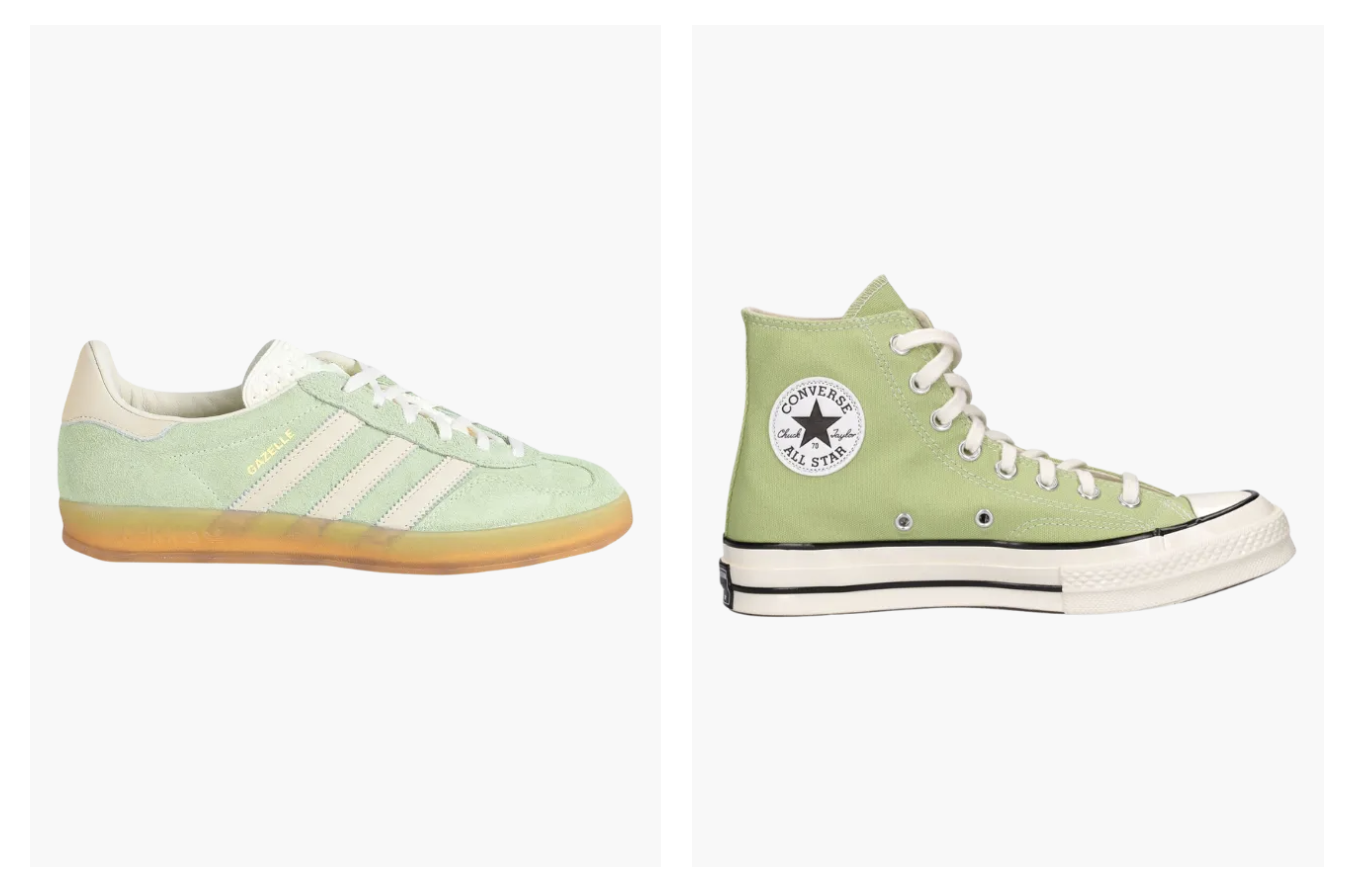 Zielone sneakersy w rozbielonym miętowym odcieniu dodadzą lookowi świeżości