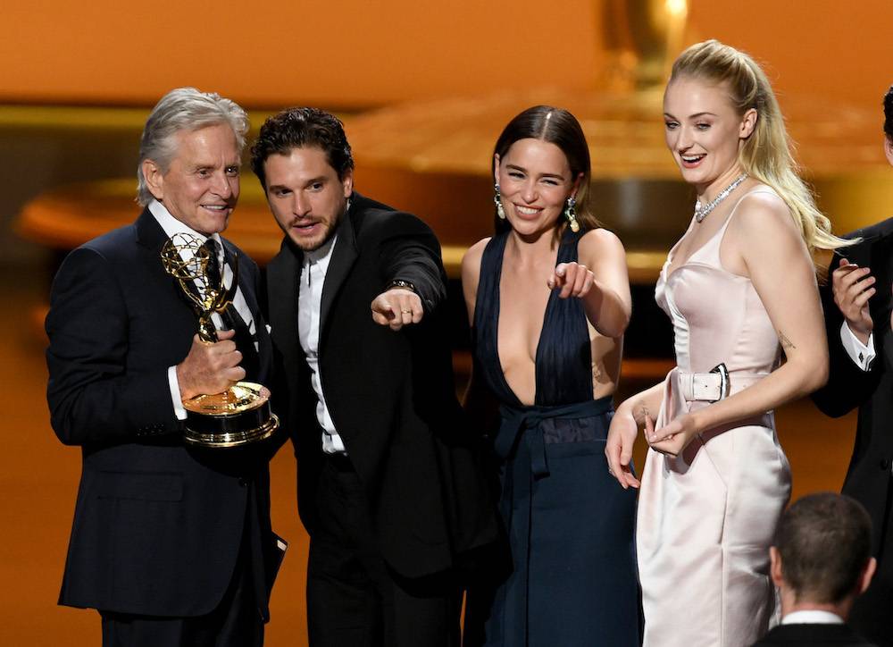 Michael Douglas, Kit Harington, Emilia Clarke, Sophie Turner (Fot. Getty Images)